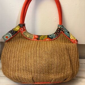 Vera Bradley Braided Handle Straw Shoulder Bag with Multicolor Floral Trim